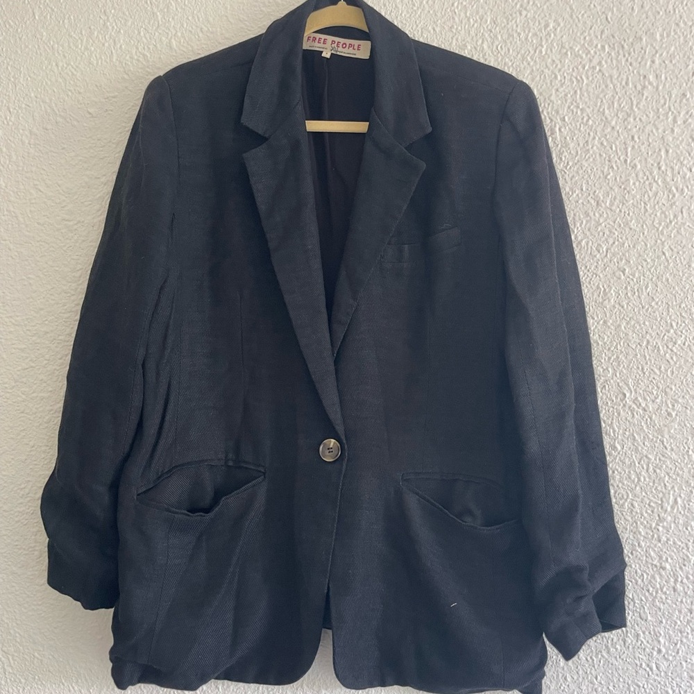 Free People Black Oversized Single-Button Blazer